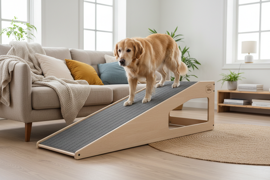 Rampe orthopédique aidant un chien senior à se déplacer sans effort